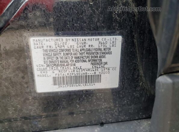 3N1CP5BV6NL481514 2022 NISSAN KICKS Black Շարժիչի բաժամունքի տեսք