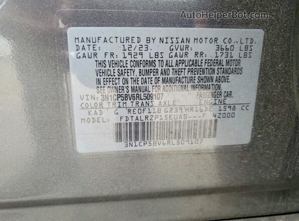 3N1CP5BV6RL509107 2024 NISSAN KICKS Gray VIN կոդի պիտակի տեսք