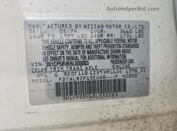 3N1CP5BV6RL555083 2024 NISSAN KICKS White Панорамний вид салону 360°