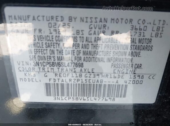 3N1CP5BV6SL477698 2025 NISSAN KICKS PLAY Черный Вид подкапотного пространства