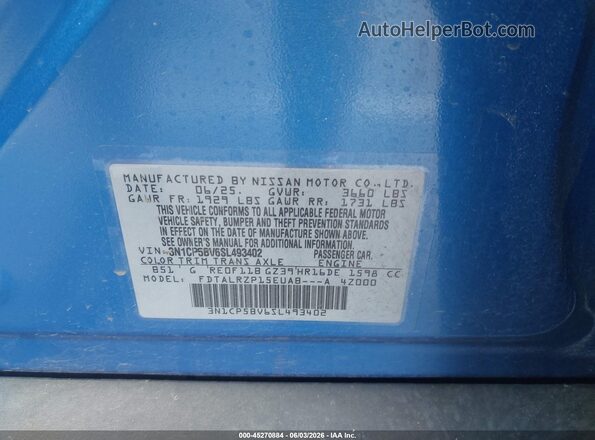 3N1CP5BV6SL493402 2025 NISSAN KICKS PLAY Blue Widok komory silnika