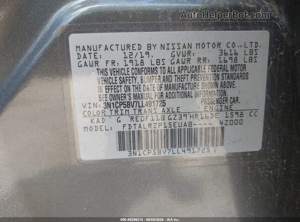 3N1CP5BV7LL491725 2020 NISSAN KICKS Gray 
