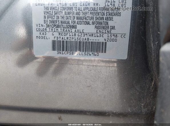 3N1CP5BV7LL526960 2020 NISSAN KICKS Gray Widok komory silnika