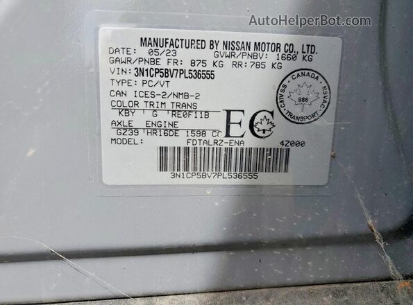 3N1CP5BV7PL536555 2023 NISSAN KICKS Gray 