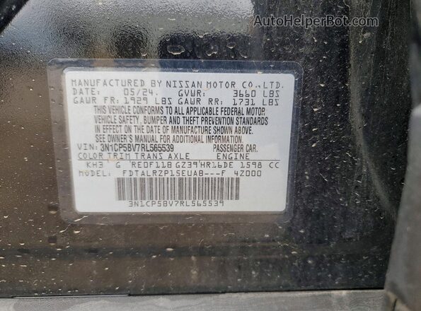 3N1CP5BV7RL565539 2024 NISSAN KICKS Black Vista de la etiqueta del VIN