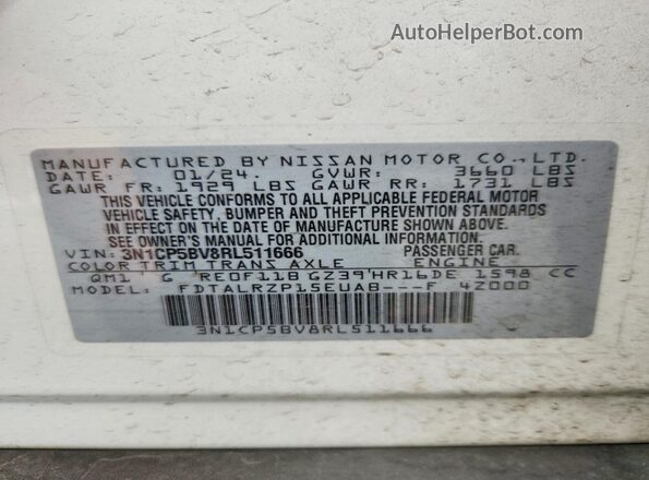 3N1CP5BV8RL511666 2024 NISSAN KICKS Белый Панорамный вид салона 360°