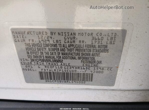 3N1CP5BV8RL595052 2024 NISSAN KICKS White Вид підкапотного простору