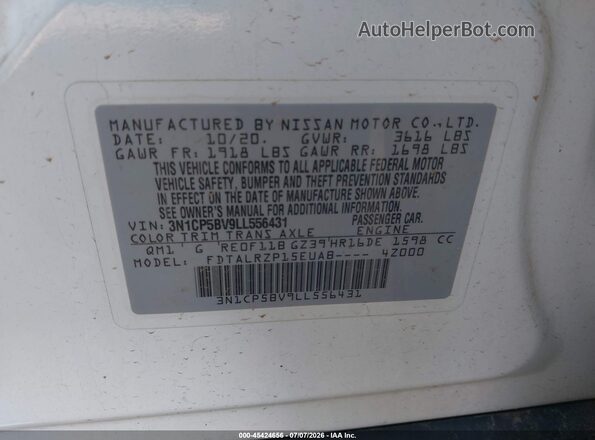 3N1CP5BV9LL556431 2020 NISSAN KICKS White Vista del compartimento del motor