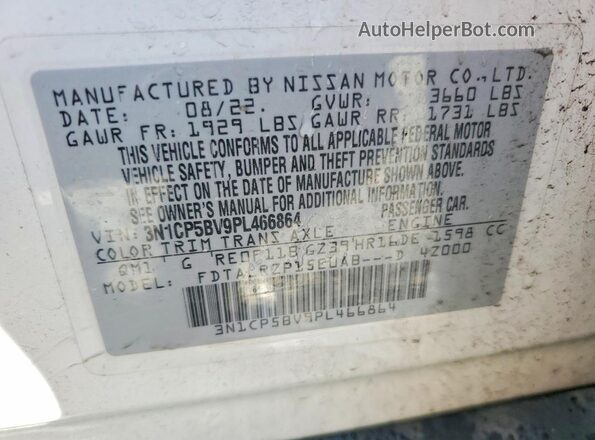 3N1CP5BV9PL466864 2023 NISSAN KICKS White Vista de la etiqueta del VIN