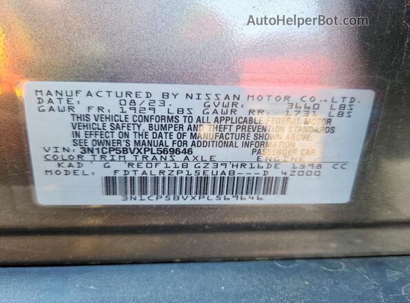 3N1CP5BVXPL569646 2023 NISSAN KICKS Gray Widok naklejki z numerem VIN