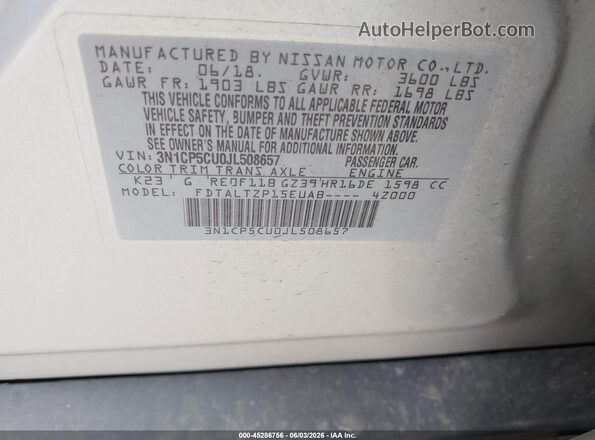 3N1CP5CU0JL508657 2018 NISSAN KICKS Silver Շարժիչի բաժամունքի տեսք