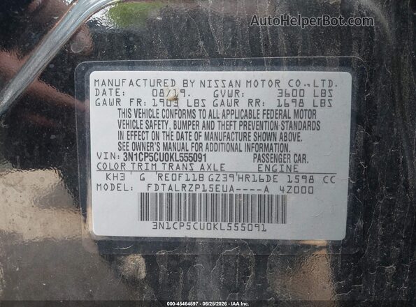 3N1CP5CU0KL555091 2019 NISSAN KICKS Black ძრავის განყოფილების ხედი