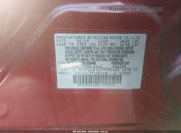 3N1CP5CU2KL535490 2019 NISSAN KICKS Red Vista del compartimento del motor