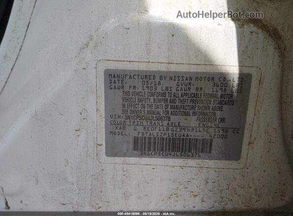 3N1CP5CU4JL506376 2018 NISSAN KICKS White ძრავის განყოფილების ხედი