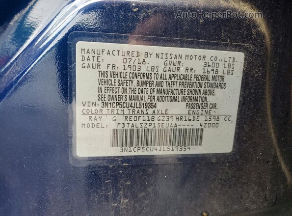 3N1CP5CU4JL519354 2018 NISSAN KICKS Blue Շարժիչի բաժամունքի տեսք