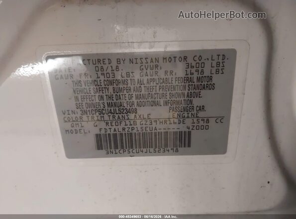 3N1CP5CU4JL523498 2018 NISSAN KICKS White Вид підкапотного простору