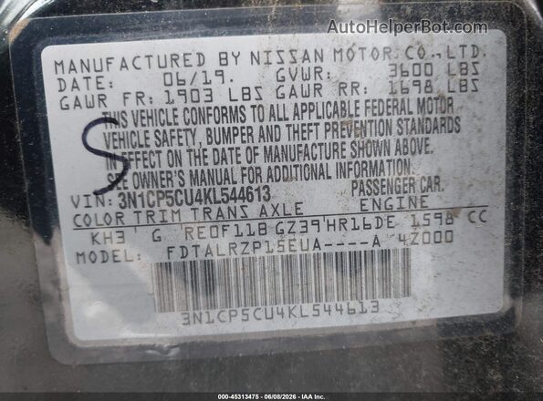 3N1CP5CU4KL544613 2019 NISSAN KICKS Black Engine compartment view