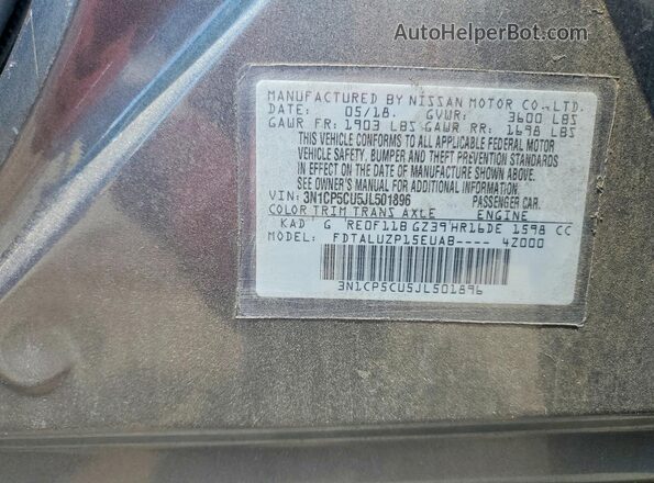 3N1CP5CU5JL501896 2018 NISSAN KICKS Gray Вид наклейки з VIN-кодом