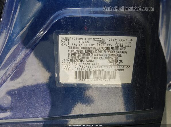 3N1CP5CU5JL543467 2018 NISSAN KICKS Blue ძრავის განყოფილების ხედი