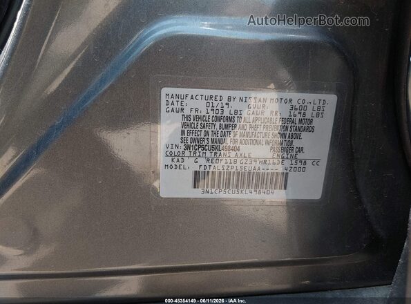3N1CP5CU5KL498404 2019 NISSAN KICKS Gray Շարժիչի բաժամունքի տեսք