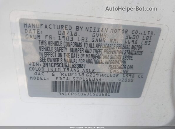 3N1CP5CU6JL523681 2018 NISSAN KICKS Белый Вид подкапотного пространства