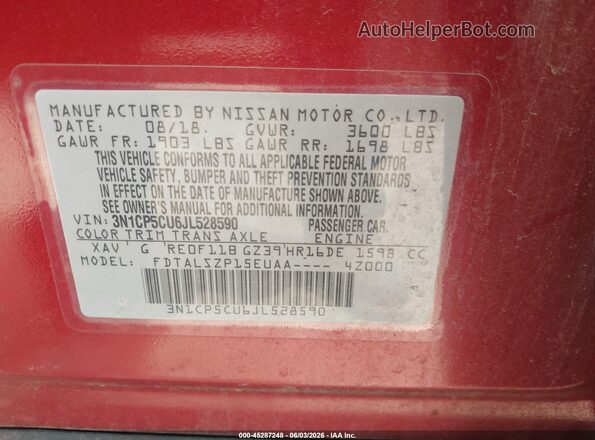 3N1CP5CU6JL528590 2018 NISSAN KICKS Red Вид підкапотного простору