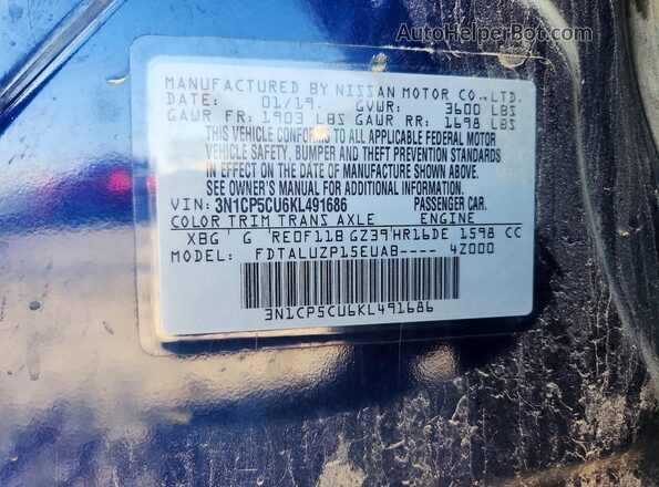 3N1CP5CU6KL491686 2019 NISSAN KICKS Blue 360 interior view