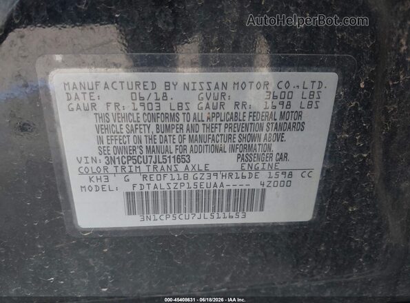 3N1CP5CU7JL511653 2018 NISSAN KICKS Black Вид підкапотного простору