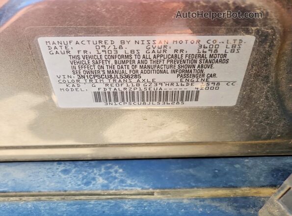 3N1CP5CU8JL536285 2018 NISSAN KICKS Gray 