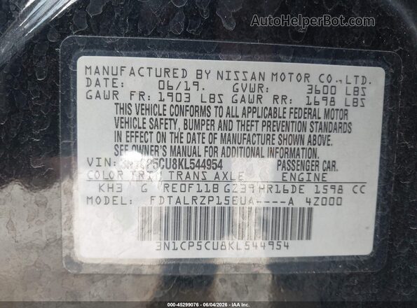 3N1CP5CU8KL544954 2019 NISSAN KICKS Black Engine compartment view
