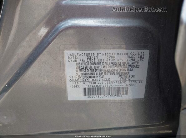 3N1CP5CU9KL517343 2019 NISSAN KICKS Gray Engine compartment view