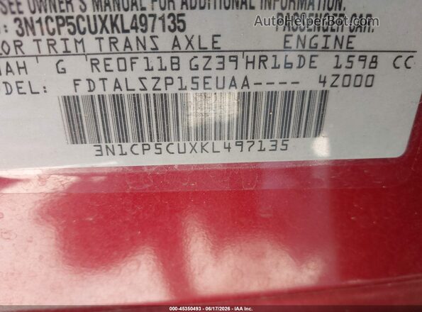 3N1CP5CUXKL497135 2019 NISSAN KICKS Red Widok komory silnika