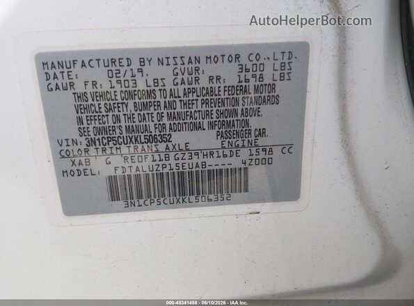 3N1CP5CUXKL506352 2019 NISSAN KICKS Белый Вид подкапотного пространства