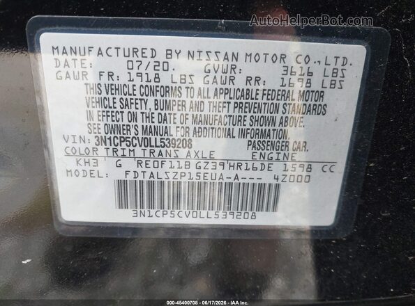 3N1CP5CV0LL539208 2020 NISSAN KICKS Black Engine compartment view