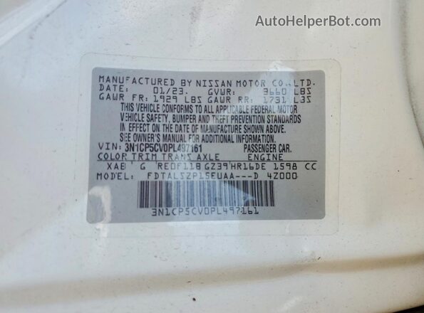 3N1CP5CV0PL497161 2023 NISSAN KICKS White Widok naklejki z numerem VIN