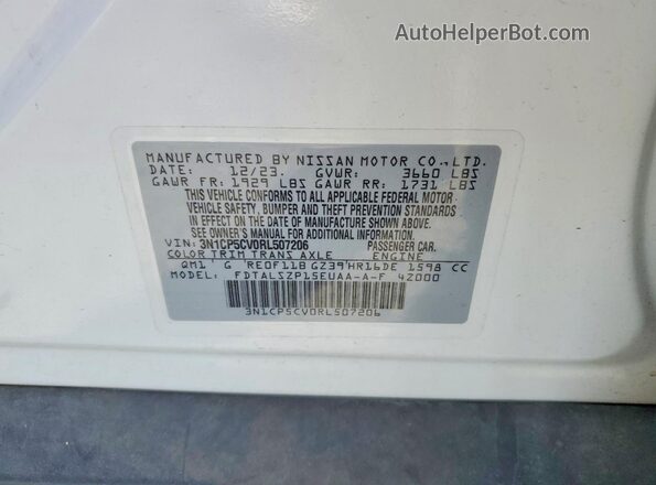 3N1CP5CV0RL507206 2024 NISSAN KICKS White ძრავის განყოფილების ხედი