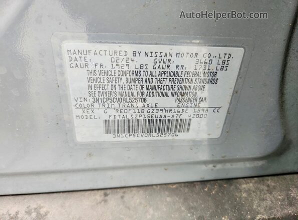 3N1CP5CV0RL525706 2024 NISSAN KICKS Серый Вид наклейки с VIN-кодом