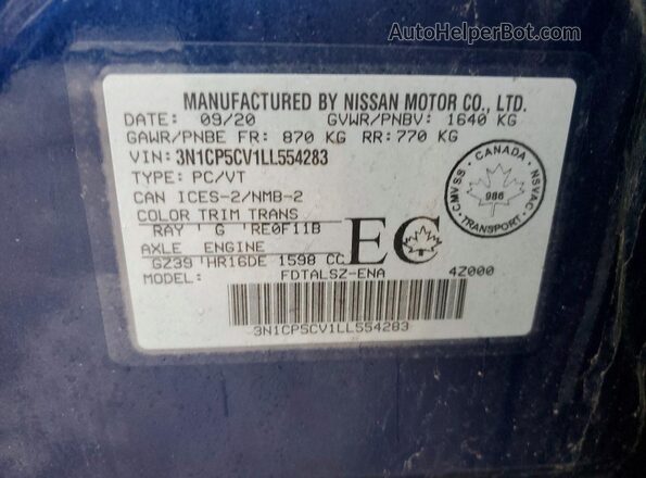 3N1CP5CV1LL554283 2020 NISSAN KICKS Blue Շարժիչի բաժամունքի տեսք