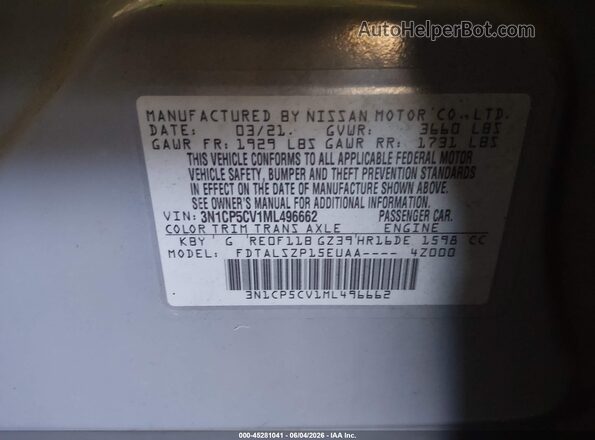 3N1CP5CV1ML496662 2021 NISSAN KICKS Gray Widok komory silnika