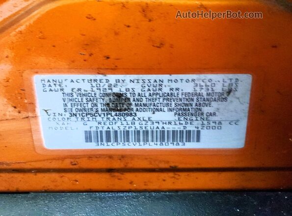 3N1CP5CV1PL480983 2023 NISSAN KICKS Orange VIN sticker view