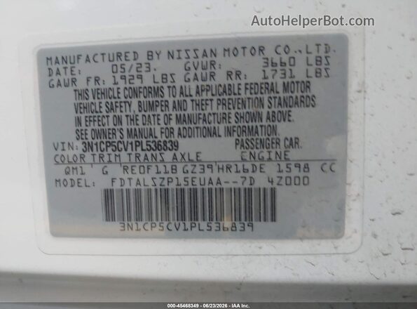 3N1CP5CV1PL536839 2023 NISSAN KICKS White ძრავის განყოფილების ხედი