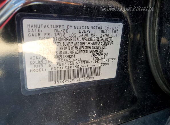 3N1CP5CV2LL529344 2020 NISSAN KICKS Black VIN კოდის სტიკერის ხედი
