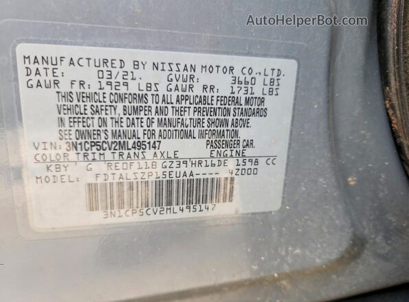 3N1CP5CV2ML495147 2021 NISSAN KICKS Blue 