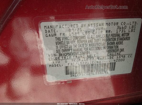 3N1CP5CV2ML538191 2021 NISSAN KICKS Red Engine compartment view