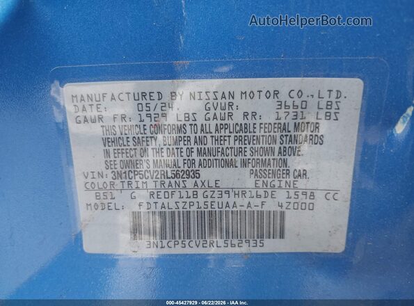 3N1CP5CV2RL562935 2024 NISSAN KICKS Blue Вид підкапотного простору
