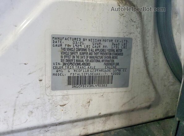 3N1CP5CV3ML495383 2021 NISSAN KICKS White 