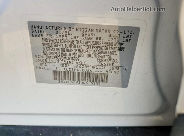 3N1CP5CV3ML518399 2021 NISSAN KICKS White Engine compartment view