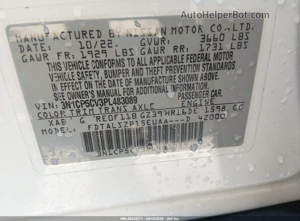 3N1CP5CV3PL483089 2023 NISSAN KICKS White Vista del compartimento del motor