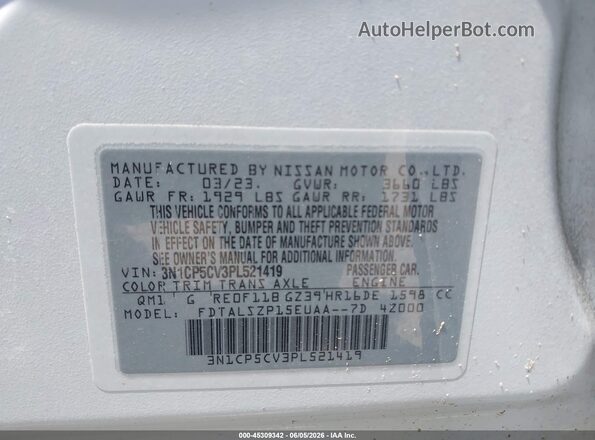 3N1CP5CV3PL521419 2023 NISSAN KICKS White Շարժիչի բաժամունքի տեսք