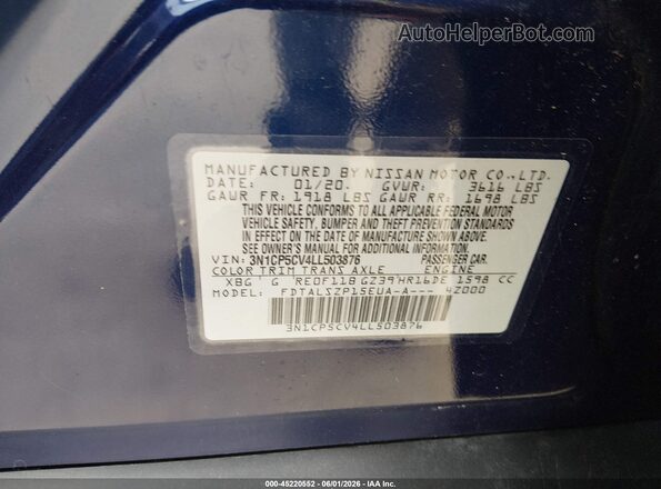 3N1CP5CV4LL503876 2020 NISSAN KICKS Blue Widok komory silnika